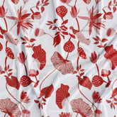 White & Red Floral Digital Printed Fabric Material For Boutique Dress